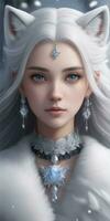 Beautiful White Fox Demon Queen Wallpaper Ai Generative photo