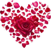 Small rose petals arranged in the shape of a heart. AI-Generated. png