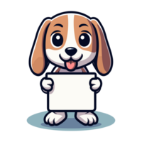 Beagle puppy holding a white paper, png illustration transparent background.