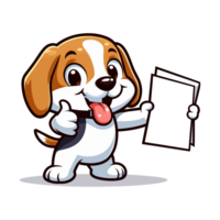 Beagle puppy holding a white paper, png illustration transparent background.