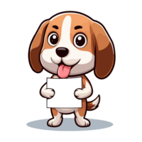 Beagle puppy holding a white paper, png illustration transparent background.