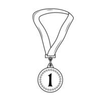 primero sitio medalla con cinta. lineal icono. trofeo, ganador, otorgar, premio, competencia concepto. vector
