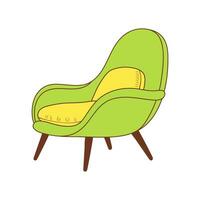 Cozy soft armchair with upholstered armrests. Color doodle icon. Modern hygge lounge furniture. vector