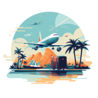 airplane flying over the ocean with palm trees and mountains AI Generative png