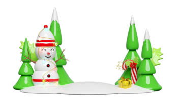 pupazzo di neve con Natale albero, caramella canna, rosso arco, agrifoglio bacca foglie, bicchiere trasparente lampada ghirlande. allegro Natale e contento nuovo anno, 3d rendere illustrazione png