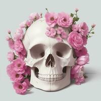 cráneo y flores ai generativo foto