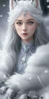 Beautiful White Fox Demon Queen Wallpaper Ai Generative photo