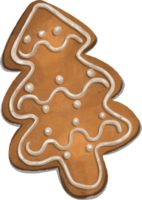 Christmas tree gingerbread cookies. holiday biscuit or cookie hand-drawing color look yummy. png