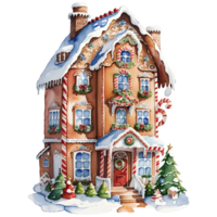 Watercolor gingerbread house. Christmas illustration. Holiday design AI generative png