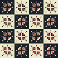 Geometric pixel art tablecloth pattern. Geometric floral shape seamless checkered pattern pixel art style. Colorful geometric pattern use for textile, home decoration elements, upholstery, etc. vector