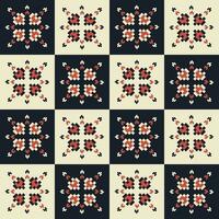 Geometric pixel art tablecloth pattern. Geometric floral shape seamless checkered pattern pixel art style. Colorful geometric pattern use for textile, home decoration elements, upholstery, etc. vector