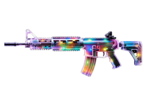 Unique assault riffle made from multicolored glass. AI Generative png