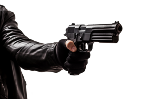 robber hand holding a gun. AI Generative png