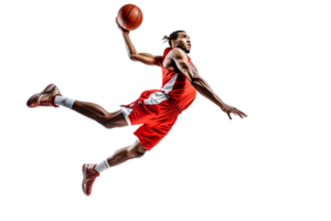 ai generativo baloncesto jugador con pelota Listo a realizar un golpe remojar png