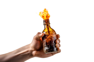 Hand holding a molotov cocktail. AI Generative png