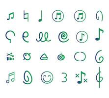 Vector music gradient stroke icons on an isolated white background.