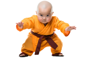 A very young Shaolin Kung Fu monk posing like professional. AI Generative png