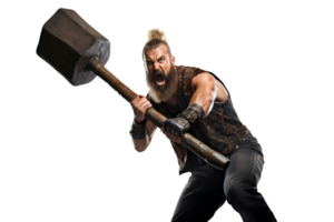 AI Generative brutal middle age man with huge hammer png