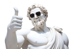 AI Generative a Greek God statue with sunglasses making thumbs up png