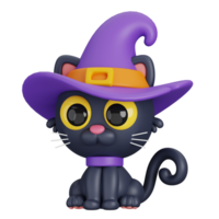 Funny Halloween cartoon character Witch cat isolated. 3d render illustration png
