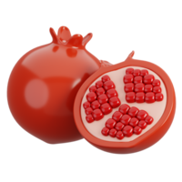 Fresh ripe pomegranate isolated. Cartoon fruits icon. 3d render illustration. png