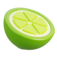 Fresh half of lime isolated. Cartoon fruits icon. 3d render illustration. png