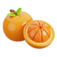 Fresh orange with cut in half isolated. Cartoon fruits icon. 3d render illustration. png