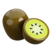 Fresh kiwi fruit with cut in half isolated. Cartoon fruits icon. 3d render illustration. png