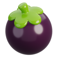 Fresh one mangosteen isolated. Cartoon fruits icon. 3d render illustration. png