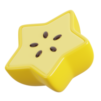 Fresh star fruit slice isolated. Cartoon fruits icon. 3d render illustration. png