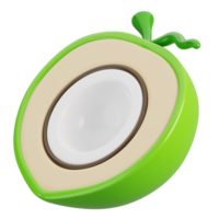 Fresh half of coconut isolated. Cartoon fruits icon. 3d render illustration. png