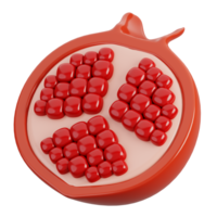 Fresh Pomegranate half isolated. Cartoon fruits icon. 3d render illustration. png