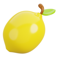 Fresco limón con hoja aislado. dibujos animados frutas icono. 3d hacer ilustración. png