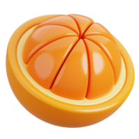 Fresh half of orange isolated. Cartoon fruits icon. 3d render illustration. png