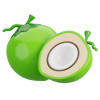 Coconut in half fruit isolated. Cartoon fruits icon. 3d render illustration. png