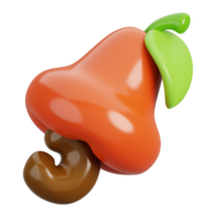 Fresh Red cashew with leaves isolated. Cartoon fruits icon. 3d render illustration. png