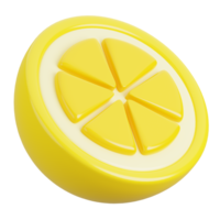 Fresh half of lemon isolated. Cartoon fruits icon. 3d render illustration. png