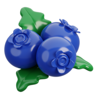 Fresh Blueberry with leaves isolated. Cartoon fruits icon. 3d render illustration. png