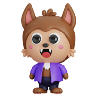 Funny Halloween Cartoon Character Werewolf isolated. 3d Render Illustration png