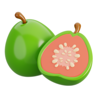 färsk guava med skära i halv isolerat. tecknad serie frukt ikon. 3d framställa illustration. png