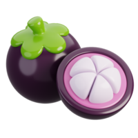 Mangosteen with cut in half isolated. Cartoon fruits icon. 3d render illustration. png