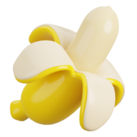 fresco banana e descasca isolado. desenho animado frutas ícone. 3d render ilustração. png