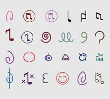 Vector music gradient stroke icons on an isolated white background.