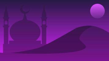 Mosque silhouette landscape vector illustration. Landscape ramadan design graphic in muslim culture and islam religion. Background of mosque in the night for Islamic wallpaper design