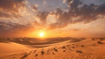 Sunset in the desert, Sunset in the desert in Dubai UAE AI Generated photo