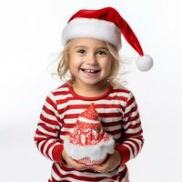 happy little girl with christmas costume on white background, AI Generative. photo