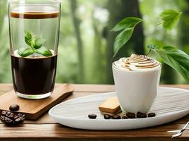 A hot and indulgent beverage with chocolate, coffee, and sweet flavors Ai generative. photo