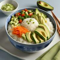 Delicious Homemade Asian Cuisine in Fresh Vegetable Bowl Ai generative. photo