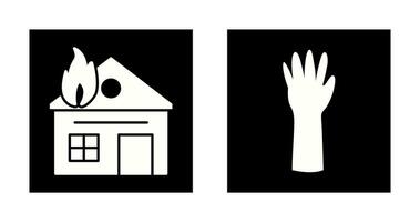 house on fire and gloves Icon vector