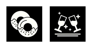 Two Glasses Romantic and Doughnut Icon vector